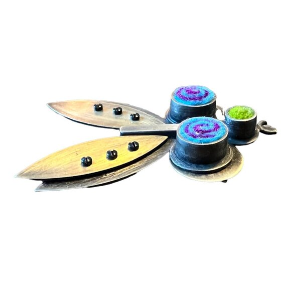 Michele Friedman Wool Felt Sterling Dragonfly Brooch - Picture 3 of 9